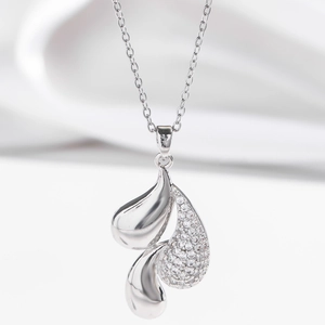 Triple water drop necklace in silver finish with sparkling cubic zirconia pavé stones
