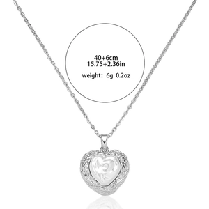 Collier pendentif cœur argenté avec zircon et perles, longueur de chaîne 40+6cm sur blanc