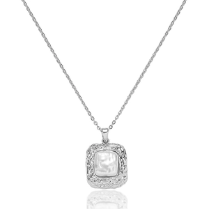 Collana Con Pendente Quadrato Acciaio Inossidabile Conchiglia Bianca Incastonata Geometrico Stile Retro Vintage Gioielli Donna