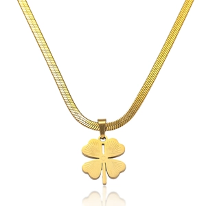Collier Pendentif Trèfle À Quatre Feuilles Acier Inoxydable Chaîne Serpent Dorée Bijoux Élégants Pour Femmes