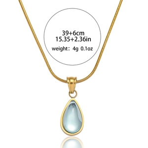 Vintage titanium steel snake chain necklace featuring a blue teardrop stone pendant