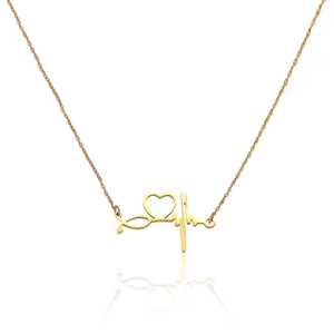 Stainless Steel EKG Heart Stethoscope Pendant Necklace For Women Gold Heartbeat Clavicle Chain Jewelry Nurse Doctor Gift