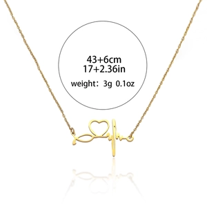 Gold stethoscope heart EKG necklace, minimalist pendant with length measurements
