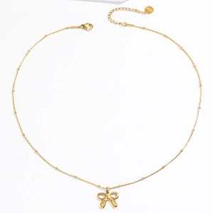 Halskette aus goldfarbenem Edelstahl mit Perlenkette und elegantem Schleifenanhänger