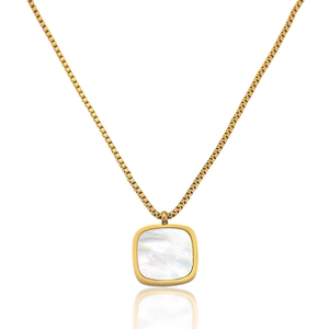 Collier Pendentif Géométrique Carré En Nacre Acier Inoxydable Plaqué Or Chaîne Vénitienne Bijoux De Luxe Pour Femmes