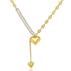 Fashion Stainless Steel Heart Pendant Necklace Asymmetric Zirconia Tassel Drop Chain Choker For Women Luxury Jewelry