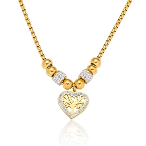 Tree Of Life Heart Pendant Necklace Stainless Steel Zircon Inlaid Box Chain Fashion Jewelry For Women