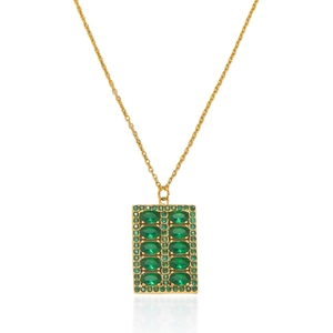 Collier Élégant Avec Pendentif En Zircon Vert Émeraude Rectangulaire En Acier Titane Plaqué Or Bijoux De Mode De Luxe Pour Femmes