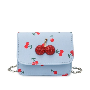 Mini borsa a tracolla blu con stampa di ciliegie e dettaglio ciliegia in strass