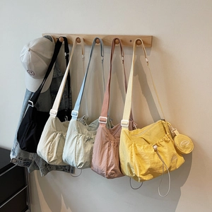 Damen Große Kapazität Schulter Umhängetasche Lässig Stoff Kordelzug Tote Bag Mit Mini Rundem Münzfach Für Den Alltag