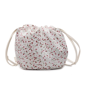 Floral drawstring shoulder bag with a large capacity and lightweight canvas fabric