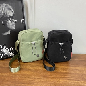 Women Nylon Small Square Crossbody Bag Fashion Drawstring Portable Phone Bag Lightweight Casual Single Shoulder Bag
