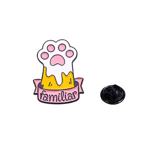Fashionable enamel cat paw brooch with familiar ribbon and black rubber back pin