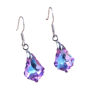 Elegant maple leaf crystal drop earrings with purple blue gradient faceted design