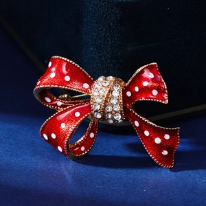 Moderne Legierung Polka Dot Schleife Brosche Pin Für Damen Rot Emaille Strass Eingelegt Schleife Brosche Elegant Schmuck Geschenk
