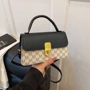 Women Crossbody Bag PU Leather M Letter Monogram Color Block Shoulder Handbag With Metal Lock For Daily Commute