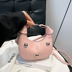 Crescent Hobo Bag PU Leather Rivet Studded Crossbody Handbag Retro Punk Shoulder Purse For Women Chic Street Style