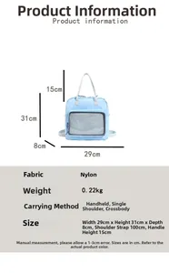 Detailed size specifications and material parameters for nylon student crossbody bag