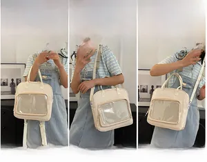 Beige multi-way ITA bag shown as handbag, shoulder bag, and crossbody bag styles