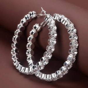 Sparkling Alloy Cubic Zirconia Hoop Earrings Tennis Style Round Circle Statement Jewelry For Women Elegant