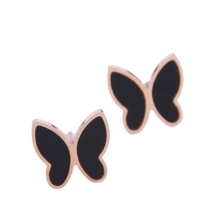 Minimalistische Schmetterling-Ohrstecker in Roségold mit schwarzer Emaille-Einlage
