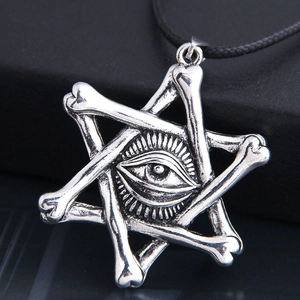 Eye Of Providence Bone Hexagram Pendant Necklace Antique Silver Alloy Gothic Mystery Punk Jewelry For Men