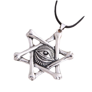 Retro silver devil eye hexagram pendant necklace with black cord for men in gothic style