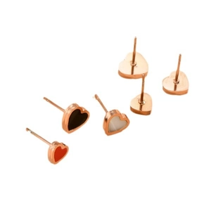Titanium steel heart earring set featuring five rose gold studs with colorful enamel