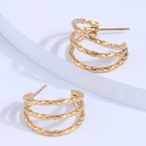Twisted Rope Hoop Earrings Titanium Steel Multi Layer Spiral C-Shape Studs For Women Minimalist Fashion Jewelry