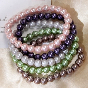 Fashion Imitation Artificial Pearl Beaded Bracelet Elegant Round Glass Beads Elastic String Jewelry For Women Girls