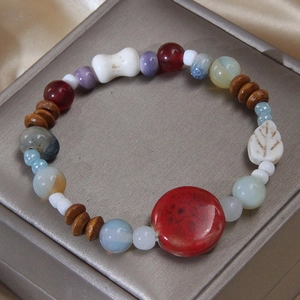 Bracelet Perles Fait Main Céramique Verre Bois Multicolore Ethnique Bohème Bijoux Doux Femme