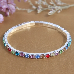 Minimalist Single Row Rhinestone Tennis Bracelet Elastic Alloy Sparkly Fashion Jewelry For Women