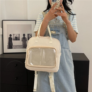 Japanese style beige ita bag with transparent window for student casual daily commute