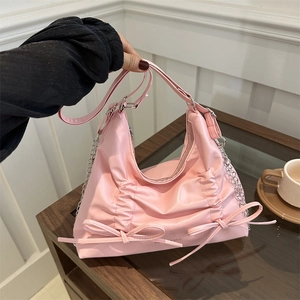 Mode Damen Geraffte Schleife Tragetasche Große Kapazität Ruched PU Leder Schultertasche Trendige Pendler Unterarm Handtasche