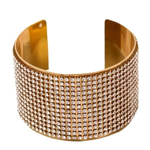 Golden wide cuff bracelet with micro-pave sparkling crystals for elegant women