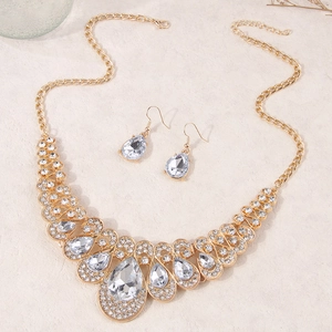 Statement Necklace And Earrings Jewelry Set Alloy Rhinestone Faux Gemstone Water Drop Luxury Banquet For Women