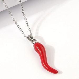 Elegant red chili pepper pendant necklace with shiny silver chain for women