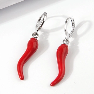 Fashionable red chili pepper pendant necklace and earrings jewelry set for women