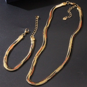 Collier Et Bracelet Chaîne Serpent Plate Motif Léopard Bijoux En Acier Inoxydable Pour Hommes Femmes Mode Hip Hop Plaqué Or