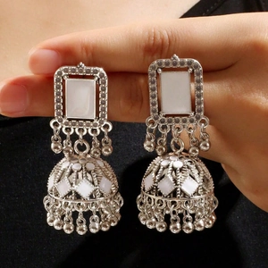 Vintage Ethnic Zinc Alloy Jhumka Bell Tassel Drop Earrings For Women Bohemian Geometric Enamel Dangle Earrings Jewelry Accessory