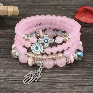 Multi Layer Beaded Bracelets Alloy Glass Resin Beads Evil Eye Cross Hamsa Hand Charms Bohemian Ethnic Women Jewelry