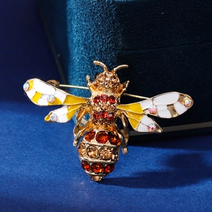Alloy Rhinestone Bee Brooch Pin With Enamel Wings Gold Tone Fashion Jewelry For Women