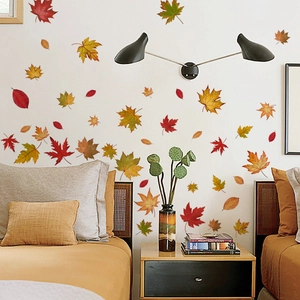Self-adhesive autumn maple leaf wall stickers for cozy bedroom and living room decor
