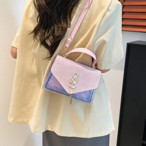 Sac bandoulière chic à paillettes violettes avec gland métallique doré et sangle réglable