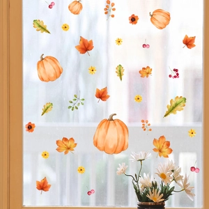 Herbst Kürbis und Ahornblatt statische Fensteraufkleber mit Aquarell-Design Deko Set