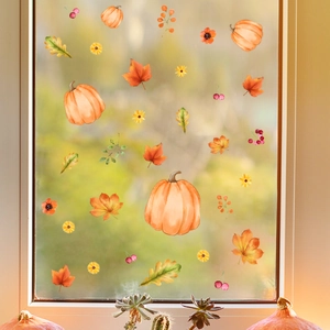 Herbst Fensterbilder mit Aquarell Kürbissen und Ahornblättern für die Fensterdeko
