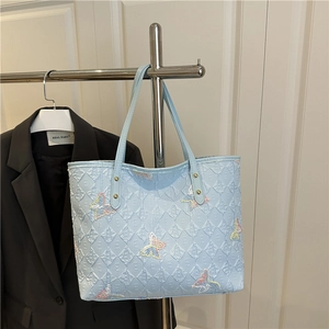 Sac Cabas Matelassé pour Femmes Avec Broderie Papillon Coloré Mode Décontracté Sac à Épaule Grande Capacité pour Quotidien