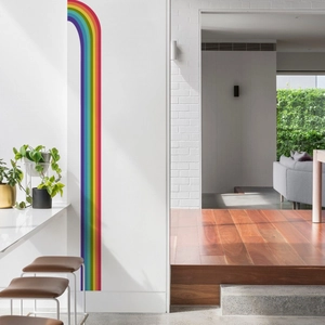 Selbstklebende bunte Regenbogenstreifen Wandtattoo für moderne Wohnzimmer Wanddeko