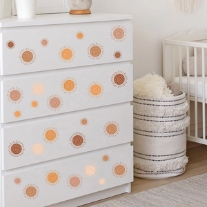 Boho style sunflower wall stickers in warm earth tones for kids nursery room decoration
