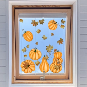 Self-adhesive pumpkin and maple leaf wall stickers for autumn home window decoration